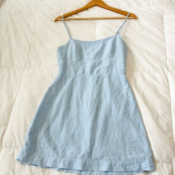 Aritzia Sunday Best Quaint Baby Blue Linen Blend Mini Dress Women’s Small - Picture 2 of 6